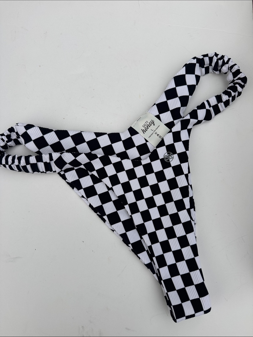 Salt Honey Black and White Checkerboard High-Cut Bikini Bottom